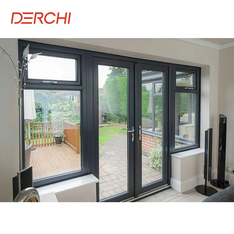 DERCHI NFRC Certified Commercial Glazed Aluminum Triple Double Glass Entry Door Patio Doors Swing Doors