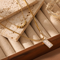 Colliers superposables de luxe minimaliste pour femme, style vintage, en acier inoxydable, avec chaîne serpent et pendentifs cœur et rectangle, ornés de zircon mélangé