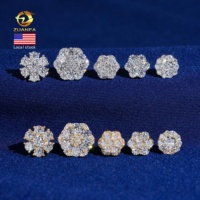 Anting-anting Hip Hop Perak Sterling 925 dengan Batu Moissanite VVS Bentuk Bunga, Pengiriman Cepat dari Stok Lokal