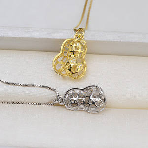 Pendentif en argent S925 en forme d'arachide, collier pour femme, chaîne de clavicule avec perle de 4 mm, support vide, accessoire de bricolage, produit semi-fini 1473 - Product Image 2