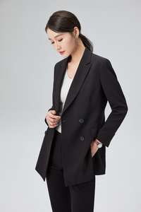 Tailleur <span class=keywords><strong>Blazer</strong></span> de Bureau Tendance pour Femme à Simple Boutonnage avec Pantalon, Haut Court Tissé Long à Motif Uni et Décoration de Boutons Brodée - Product Image 6