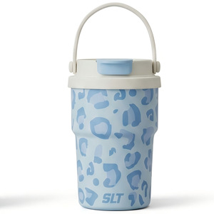 Gobelet à café imprimé léopard de 400ml, tasse isolée sous vide en acier inoxydable, couvercle rabattable portable avec poignée de transport pour les voyages en plein air - Product Image 6