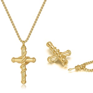Collar con Colgante de Urna para Cenizas de Cremación, Chapado en Oro de 18K, Joyería Conmemorativa, Cruz con Oración del Señor, Joyería Religiosa - Product Image 1