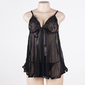 Babydoll de encaje de talla grande de fabricación de fábrica, lencería, ropa interior Sexy sólida sin alambre para adolescentes, mujeres gordas <span class=keywords><strong>maduras</strong></span>, para el verano - Product Image 6