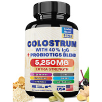 Complément de colostrum 8 en 1 : Capsules de colostrum bovin en poudre avec probiotiques, sureau, zinc, glutamine, gingembre, vitamine C pour la santé intestinale