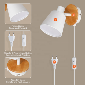 <span class=keywords><strong>Applique</strong></span> murale et plafonnier E14 au design innovant, 1 tête, base en bois moderne, abat-jour en tissu, <span class=keywords><strong>interrupteur</strong></span> filaire pour salon et chambre à coucher - Product Image 5