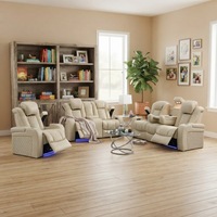 Luxuriöses Echtleder 3-2-1-Sitzer Verstellbares Elektrisches Relaxsofa mit LED-Beleuchtung für Wohnzimmer & Heimkino