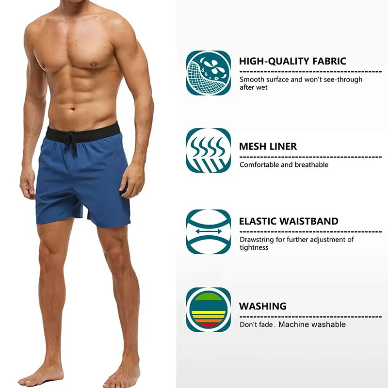 Brunei Holiday Quick-Dry Pure Blue Beachwear Pantalones cortos de natación para hombres Bañadores Traje de baño Hombres