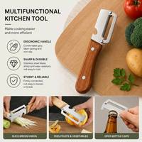 Smartpan Multifunctionele handmatige groenteschiller, julienne-snijder, houten handvat, roestvrijstalen flesopener voor wortelen.