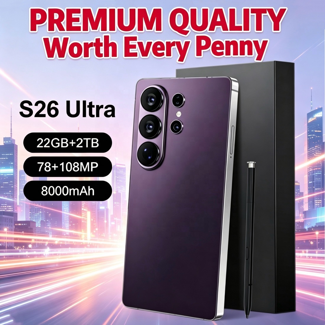 PREMIUM QUALITY 7.7 Inch S 26 Ultra 22GB+2TB <strong>2026</strong> New Factory Price Android 15 5G Smartphone Global 144Hz Deca Core Cell <strong>Phone</strong>
