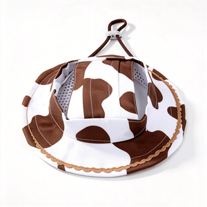 Cow <b>Print</b> 3D Embroidery Pet Bucket Hat Adjustable Chin Strap UV Sun Protection Small Dog Puppy Outdoor Accessory - Product Image 6