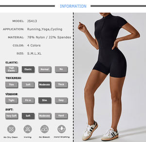 कस्टम ब्रांड महिलाओं उच्च खिंचाव नरम खेल कपड़े जिपर उच्च कॉलर शॉर्ट स्माइली योग नृत्य जंपसूट महिला कसरत - Product Image 2