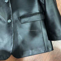 Veste de costume en cuir véritable pour homme, style japonais décontracté, personnalisée en usine, en cuir de mouton pleine fleur noir