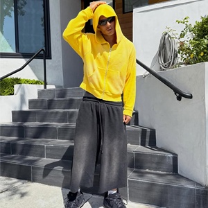 Heavyweight 400GSM Premium Waffle Knit Thermal Cotton <strong>Blank</strong> Cropped <strong>Boxy</strong> Fit Zip up <strong>Hoodies</strong> for Men - Product Image 1
