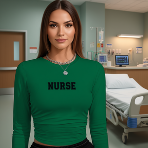 Camiseta de Enfermera de Manga Larga Estilo Universitario Y2K para Mujer con Diseño Estampado en Tejido de Poliéster Elástico de Punto, Cuello Redondo, Manga Larga - Product Image 2
