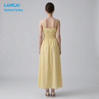 Fabricant de robes maxi smockées pour femmes, col carré, coton et lin, OEM ODM, design personnalisé, marque privée, directement de l'usine