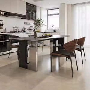 Luxury Modern Dining Table Set Sintered Stone Top Stainless Steel T-<b>shaped</b> Color-<b>blocked</b> Legs Home Furniture 6 Seater - Product Image 1