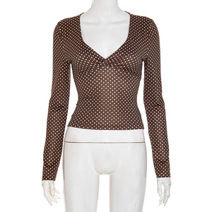 2026 prodotto di tendenza profondo scollo a v a maniche lunghe con stampa attillata top corti eleganti camicetta e camicia da <span class=keywords><strong>donna</strong></span> - Product Image 4