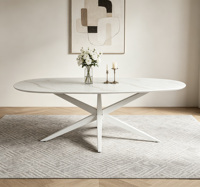 Table de salle à manger moderne en bois avec plateau en MDF imitation marbre et bord naturel, piétement central en métal, pour la maison, la cuisine ou le restaurant
