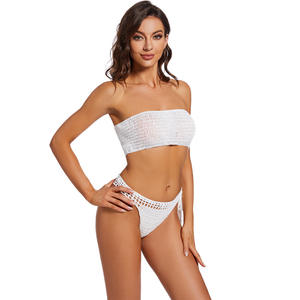 S41 Handmade Crochet Bikini Badeanzug Set Atmungsaktives 2-teiliges geometrisches Stricken V-Strings Bikini Set - Product Image 5