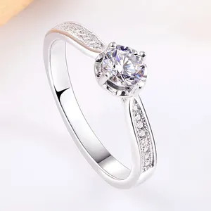 Elegantly Design Cubic Zirconia Jewelry Ring Sterling Silver 925 Prong Setting CZ Diamond Engagement Wedding Rings For W