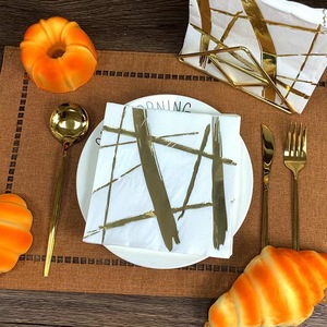 Gold Stamped Minimalist Square Napkins 330mm Disposable Paper Towels For Hotels Restaurants Celebrations Anniversary - Product Image 5