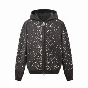 Sudadera Larga a Cuadros de Algodón 100% con Adornos de Diamantes y Perlas para Hombre - Product Image 1