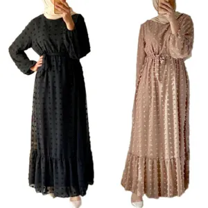 New fashion Embroidered puff sleeves Abaya Dubai Kaftan Women Muslim Long Dress Ruffled Party Gown Jilbab Robe Caftan