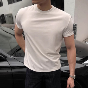 T-shirt girocollo a maniche corte tinta unita da <span class=keywords><strong>uomo</strong></span>, sportiva, casual, basic, elasticizzata, ideale per l'estate - Product Image 1