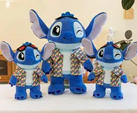 Peluche Blue Stitch en coton PP doux, poupée en peluche avec lunettes et gilet, cadeau d'anniversaire pour enfants