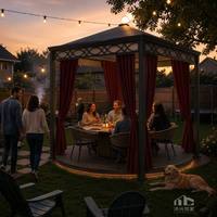 Pyramidenförmiger Aluminium-Gitterpavillon mit Pulverbeschichtetem Rahmen, Römischen Stangenvorhängen, Acryl-Lichtkugel-Oberteil, Luxuriöser Umweltfreundlicher Gartenpavillon