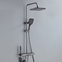 Ensemble de douche gris anthracite à affichage numérique, 4 fonctions, avec pommeau pluie, douchette à main et jets latéraux, eau chaude et froide, vente en gros directe usine, OEM