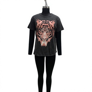 T-shirt surdimensionné pour femme, imprimé tigre, col rond, haut décontracté - Product Image 1