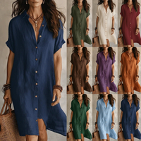 Robe chemise nouvelle collection la plus vendue, élégante et décontractée, couleur unie, manches courtes, boutonnée, mi-longue