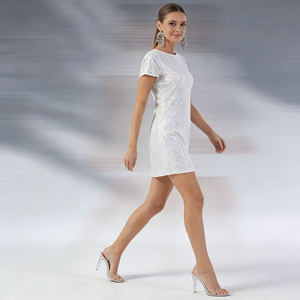 Hot Item Temu Spring A-Line Purple <b>Sequin</b> Oversized <b>Flare</b> Sleeve Eco-Friendly V-neck Knee-Length Tunic Dress Shiny Sparkle - Product Image 6