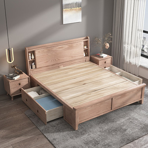 Nordic Birch Solid Wood Bed 1.8M <b>Storage</b> Double Bed Master Bedroom Wedding Bed 1.5M Single Bed - Product Image 4