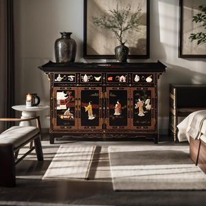 Yangzhou Lacquerware Factory's New Modern Four-Doors Four-Drawers Wine Cabinet Simple Chinese Furniture Bone Stone Living Room