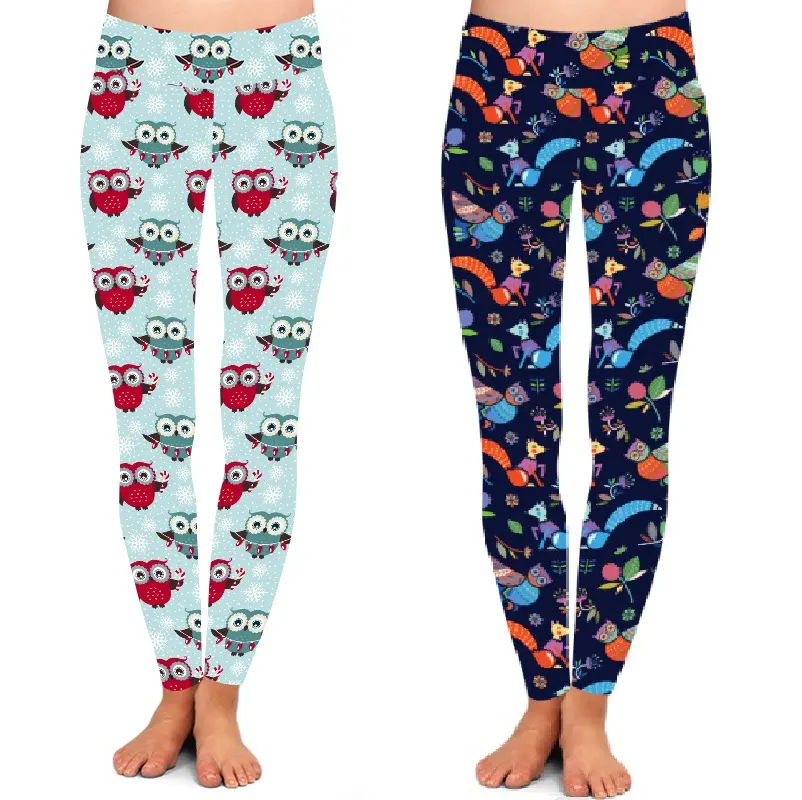 Winter snowflake Owl Printed Women High yoga waist buttery soft 92% polyester 8% spandex leggings for women