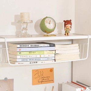 Under Cabinet Wire <b>Basket</b> <b>Storage</b> Rack Hook Type Rectangle White Eco Friendly Desk Organizer For Office Home Use - Product Image 2