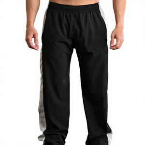 Pantalones Casuales Negros para Hombre con Rayas Laterales, Diseño Ligero de Algodón, Cintura Elástica y Corte Ajustado, Estilo Urbano - Product Image 1