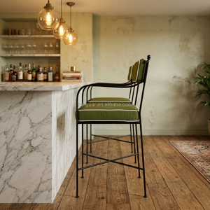 Tabouret de bar en fer forgé fin noir avec coussins <span class=keywords><strong>vert</strong></span> olive à bordure, style vintage, pour comptoir de cuisine, bistrot, bar, extérieur - Product Image 5