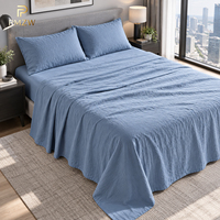 Parure de draps en coton doux stonewashed de qualité supérieure 200TC, couleur unie, respirante et douce pour la peau, pour chambre principale
