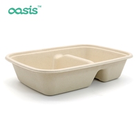 Boîte à lunch Oasis en canne à sucre, biodégradable, jetable, imperméable, résistante à la graisse, adaptée aux aliments, compatible micro-ondes