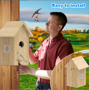 Mangeoire à oiseaux intelligente en bois sans fil 1080p moderne pour l'extérieur avec motif animal en bois de pin et caméra Wifi - Product Image 4