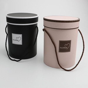 Caja de flores para regalo, tubo de cartón redondo, Rosa, con mango - Product Image 2