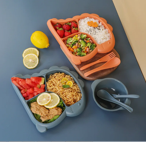 Ensemble de vaisselle pour enfants, bols, assiettes, cuillères, fourchettes, vaisselle divisée, assiette à nourriture, lavable au lave-vaisselle, sain et mignon, motif dinosaure - Product Image 5