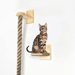 ROPECUBE <span class=keywords><strong>Cat</strong></span> Escalada Corda Wall-Mounted <span class=keywords><strong>Cat</strong></span> <span class=keywords><strong>Tree</strong></span> Duas Camadas De Madeira Boards Ladder Resting Plataforma Diversão Infinita para Gatos e Kitty - Product Image 2