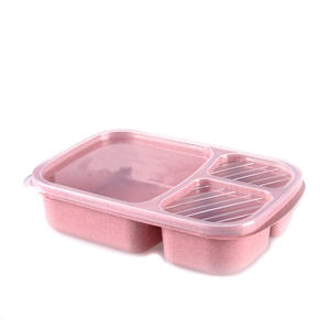 Lonchera rectangular de paja de trigo con múltiples compartimentos y color sólido para niños - Product Image 4