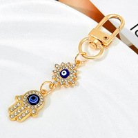 Porte-clés Bling Evil Eye en gros, accessoires de sac, amulette turque, breloque main de Hamsa en strass, pendentif pour clés de voiture, cadeau