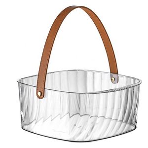 PU Leather Handle <b>Plastic</b> Clear Party Bar KTV Home Beers Champagne Retro Handle Ice Coolers Bucket Wine Chiller - Product Image 2